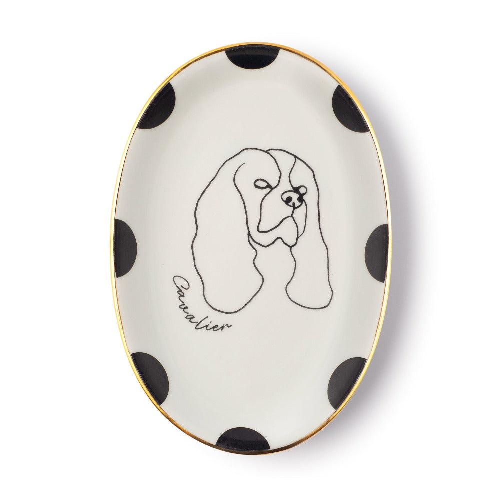 Prato de porcelana oval cachorro Cavalier