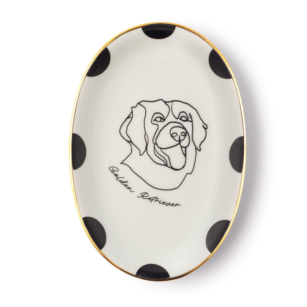 Prato de porcelana oval cachorro Golden Retriever