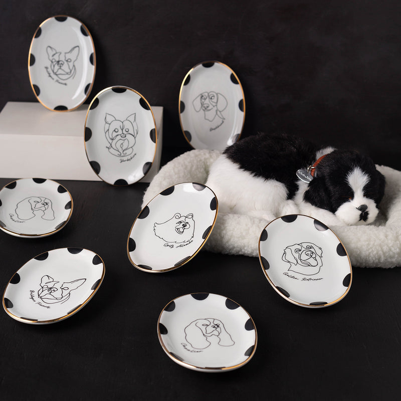 Prato de porcelana oval cachorro Buldogue Francês